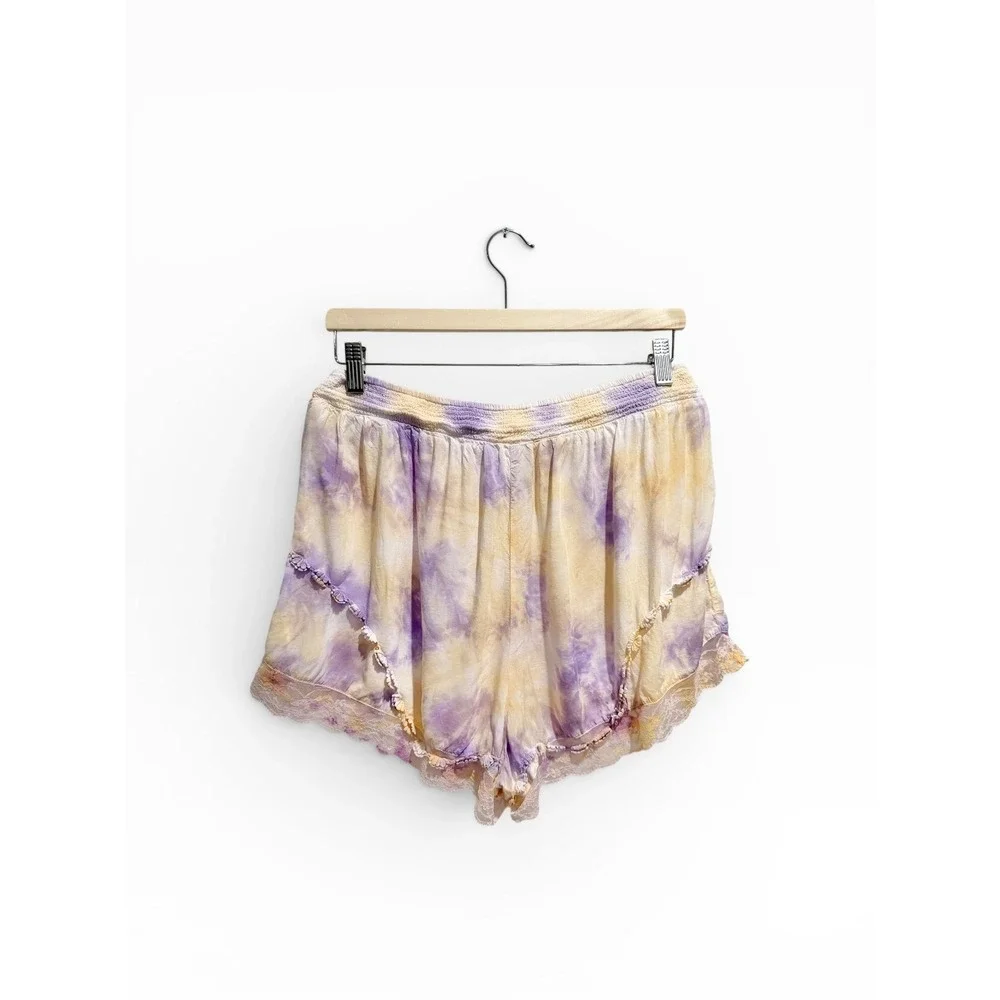 Anthropologie Tie Dye Lace Trim Smocked Lounge Shorts Large